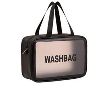 Large Makeup Pouch for Women | Waterproof PVC Cosmetic Bags with Hook for Girls | Toiletry Storage Wash Bag | Travel Organizer for Bath Accessories & Grooming Kit – Black