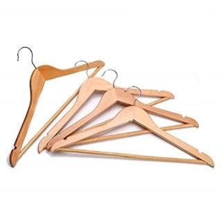 Solid Wooden Hanger for Clothes Hanging, 360 Degree Swivel Chrome Hook, Hangers for Wardrobe and Cupboard, Non-Slip Bar, Precisely Cut Notches, (Wooden, 6)