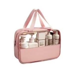 Multipurpose Transparent Toiletry Hand Bag for Women & Men Travel Pouch Makeup CosmeticTravel Organizer Pouch. (Big, Pink)