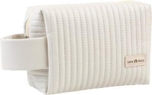 Small Makeup Bags, Small Cosmetic Pouch, Small Cosmetic Bags, Zipper Pouch, PU Leather Striped Design Waterproof Travel Toiletry Bag with Handle for Women Gifts, (White)