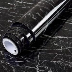 Marble Wallpaper Peel and Stick Waterproof Wallpaper for Home Kitchen Countertop Cabinet Furniture Oil Proof Kitchen Stickers (1, Black 60X200)