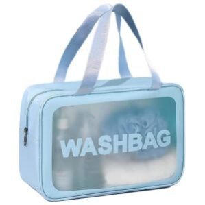 Multi-Functional Large Makeup Pouch for Women | Waterproof PVC Cosmetic Bags for Girls | Toiletry Storage Wash Bag | Travel Organizer for Bath Accessories & Grooming Kit – Blue