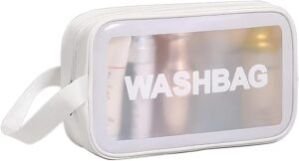 Wash Bag Makeup Pouch Bag Travel Transparent Toiletry Waterproof Zipper Wash Bag Household Grooming Kit Portable Organizer Case Carry Pouch. (Medium White wash Bag)