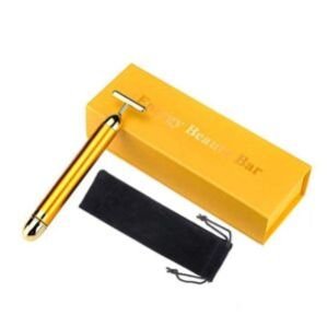 Electric Vibration Facial Massage Roller Waterproof Face Skin Care T-Shaped Anti Wrinkle Massager for Forehead Cheek Neck Clavicle Arm Leg (Gold Colour)1 Pcs