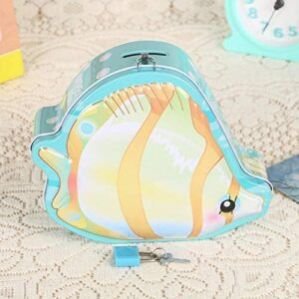 Cute Fish Metal House With Lock Money Boxes Piggy Bank Cafre Home Decor Money Box Safe Box Coin Bank Birthday Gift Crafts