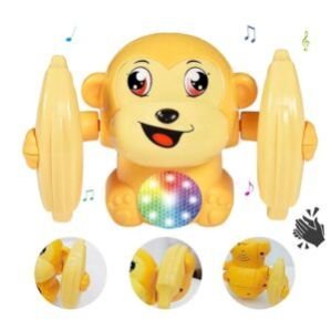 Dancing Monkey Musical Toy for Kids Baby Spinning Rolling Doll Tumble Toy with Voice Control Musical Light and Sound with Sensor
