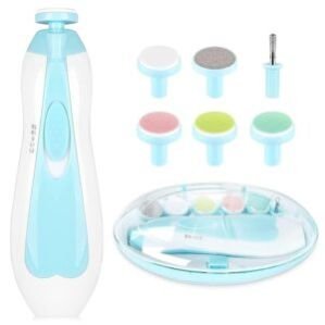 Baby Nail Trimmer Electric, Safe Baby Nail File, Baby Nail Clippers with Light and 6 Grinding Pads for Newborn Infant Toddler or Adults Toes and Fingernails, Kids Nail Care, Polish and Trim