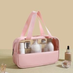 Women Premium Makeup Pouches | Cosmetic Bags & Toiletry Storage Wash Bag for Girls | Waterproof Travel Organizer for Bath Accessories & Grooming Kit (L, Pink)