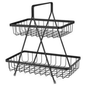 High Grade Steel 2-Tier Fruit & Vegetable Basket for Dining Table/Kitchen (Black)