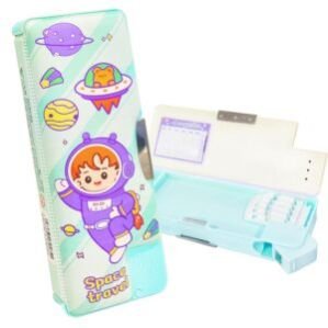 Magnetic Pencil Case with Sharpener – Pen & Pencil Box for Kids, Double Compartment Cartoon Pencil Box for Girls, Geometry Box, Birthday Return Gifts for Kids, Boys, Girls (Space Travel)