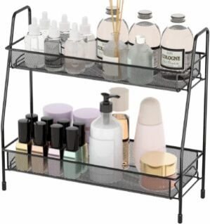 2 Tier Space Saving Multi-Purpose Countertop Organizer Standing Rack Bathroom Shelf, Kitchen Storage Rack for Cosmetics,Shampoo,Bottle Holder, Stationary Medicine Organizer (Metal)