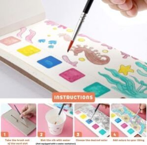 Watercolor Book Water Painting Patterns Book with Art Brush for Kids Toddle Cartoon Painting kit Children Watercolor Paint Book | Portable Pocket Travel Watercolor Kit