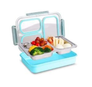 Stainless Steel Lunch Box | Lunch Box For Office | Lunch Box For School | Ideal For 12+Year Teenagers | 26.5X19X6 Cm | 0.7 Kg | 1200Ml (3 Compartment, Blue)