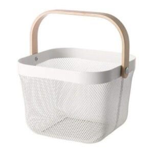 Mesh Steel Storage Organizer Basket, Multi-Functional Metal Wire Hanging Kitchen Baskets Fruit Basket with Wood Handle Ideal for Kitchen, Bathroom, Pantry, Cabinet Home, Shopping
