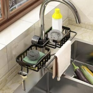 Faucet Holder Multifunctional Bathroom Sink Organizer Faucet Holder Kitchen Space Saving Burr Free Black