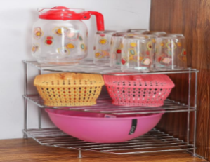 Floor Mount Kitchen Corner Shelf Rack/Storage Shelf/Dish Rack/Kitchen Storage Rack/Bowl Rack/Shelf For Plates Bowls&Cups/Kitchen Organizer (Size- 29.5X29.5X29.5 Cm)