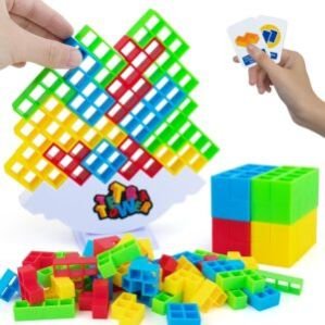 Tetra Tower Game 16 Pcs Stack Tower, Swing Stack High Child Balance Building Block 2 Players+ Interactive STEM Toy for Family, Travel, Parties for Adults & Kids (Tetra Tower 16 pcs)