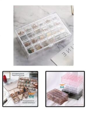 2 Layer Acrylic Jewelry Storage Box Organizer Holder case with Lid for Earrings Necklaces Bracelets Rings with 24-Grid Small and 6-Grid Big (Multicolor – 1 PCS)