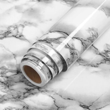Marble Wall Stickers Wallpaper Decal (12 x 48 Inch) DIY PVC Self-Adhesive Bubbles, Kids Room, Lamination Paper, Office, Home Decorative, Grey Marble Gloss
