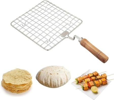 Roster Roti Papad Chapati Toast brinjal Chicken paneer tandoor (baingan) Wooden Handle net Roaster (Square) 1pc